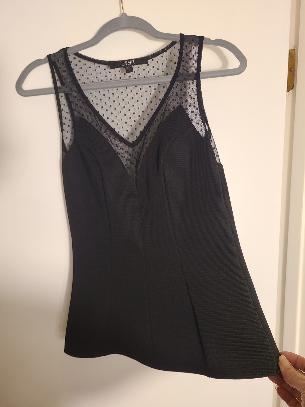 VTG GUESS Black Dot Mesh Sweetheart Corset Style Top Whimsigoth Fairy Grunge
